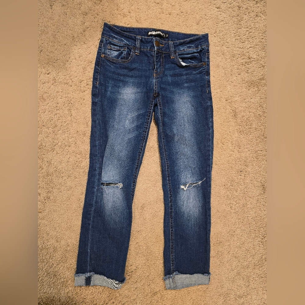 Dollhouse Dark Blue Distressed Skinny Jeans